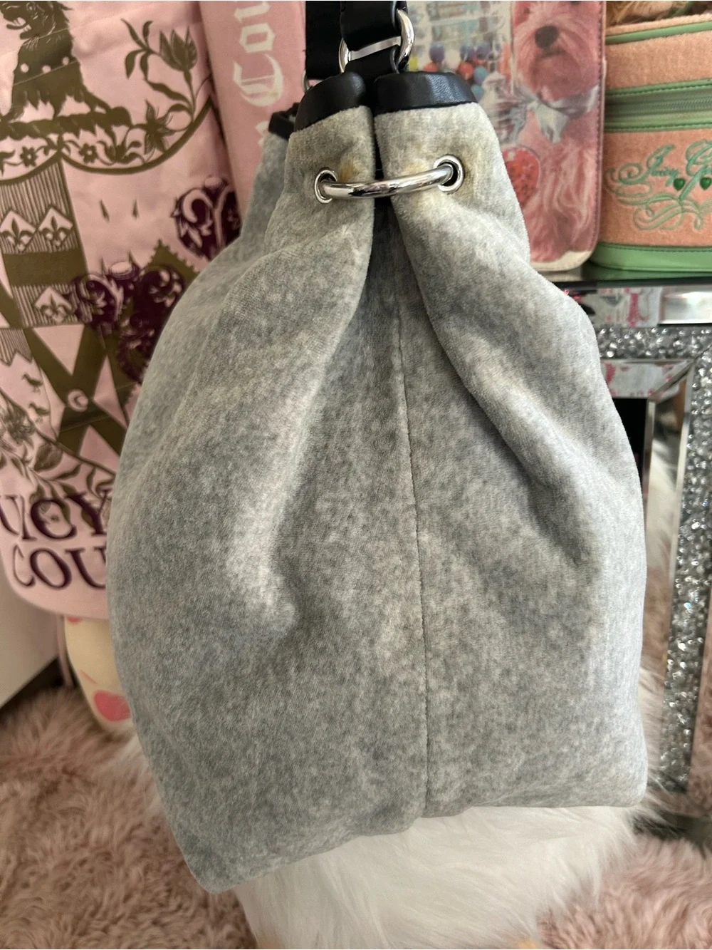 Y2K Vintage 2010 Juicy Couture Gray Velour Large Hobo Bag Darling Of Couture